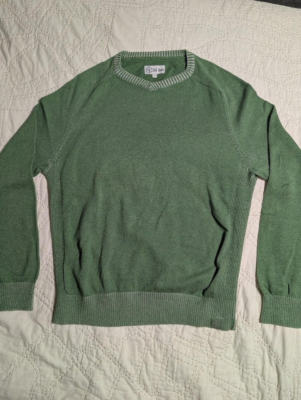 Fat Face Men's V-Neck Sweater Sz L Sage Green 100% Cotton Y2K Era